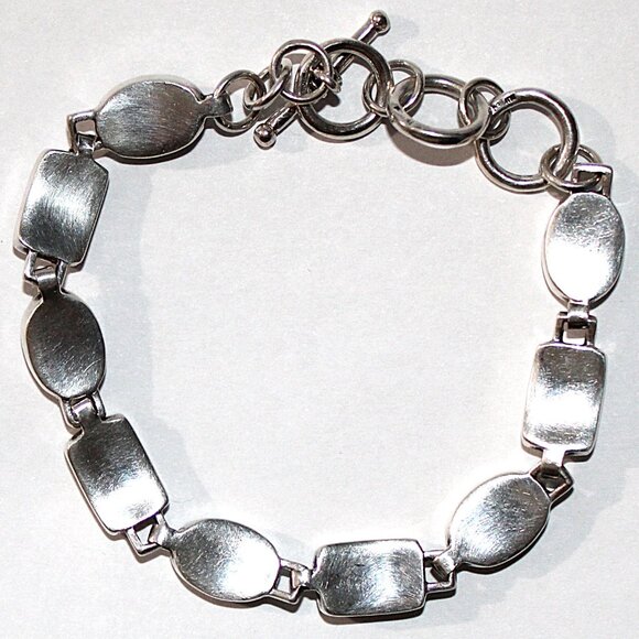 Sterling Silver Mother of Pearl Toggle Clasp Bracelet 8.5 Inches 22 Grams - Picture 2 of 6
